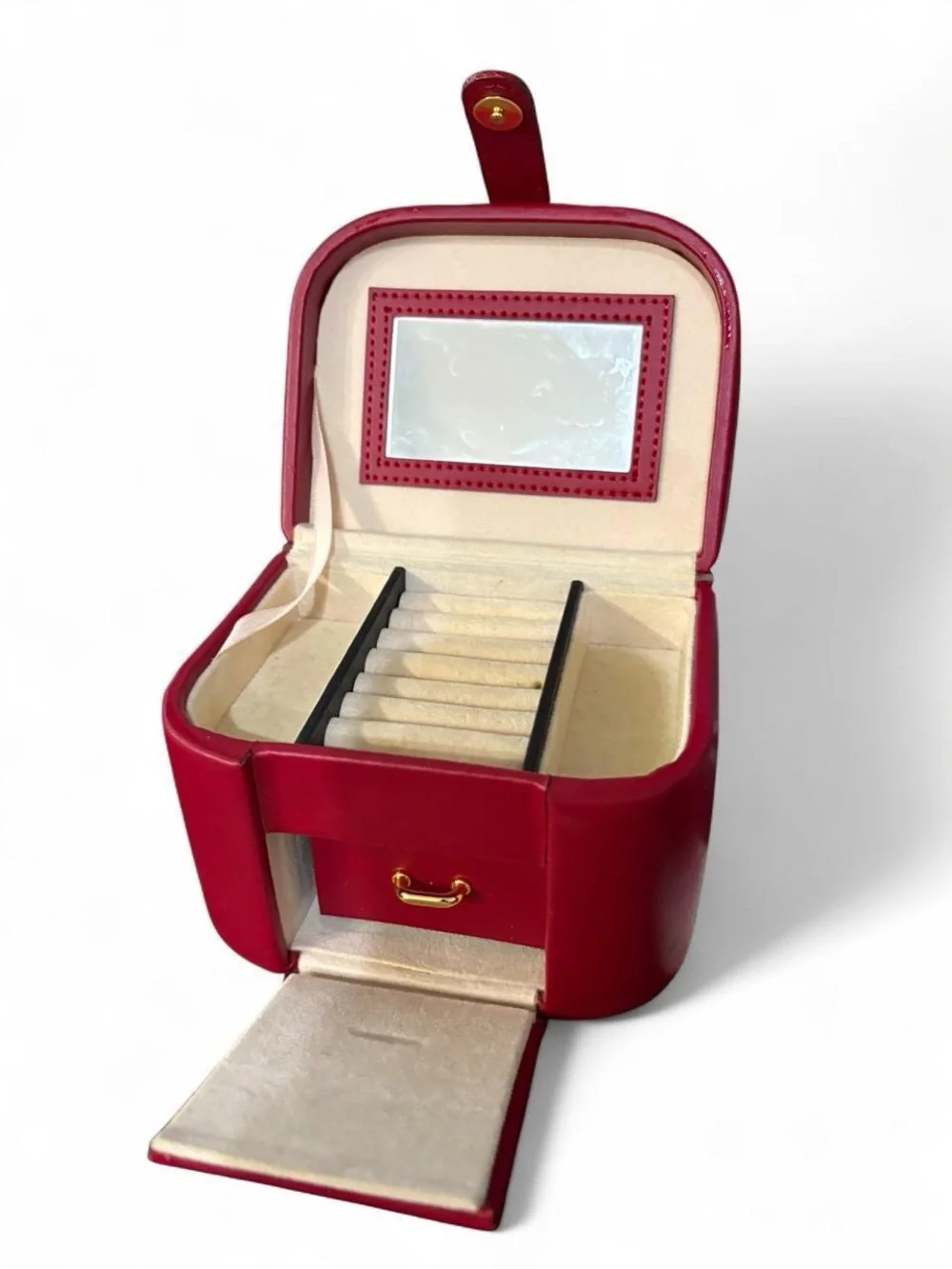 Dazzle Genuine Red Leather Mini Trunk Jewelry Box Case Travel Vanities Storage
